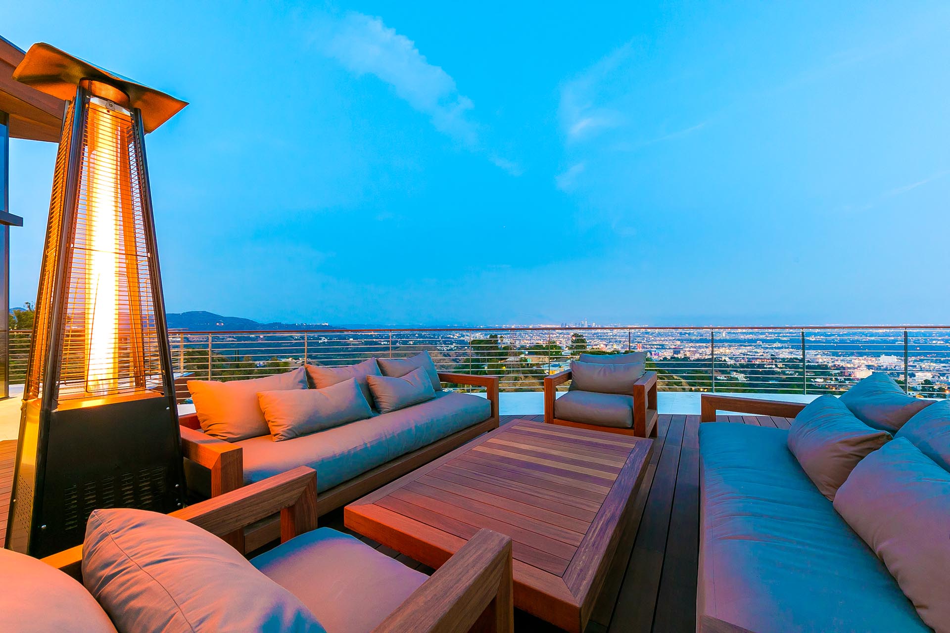 Rooftop terrace at dusk